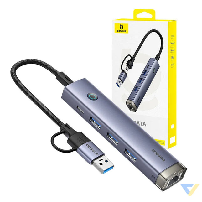 Hub 4in1 Baseus UltraJoy USB A&USB C to 3xUSB3.0 + USB C + RJ45 (grey) Hubs