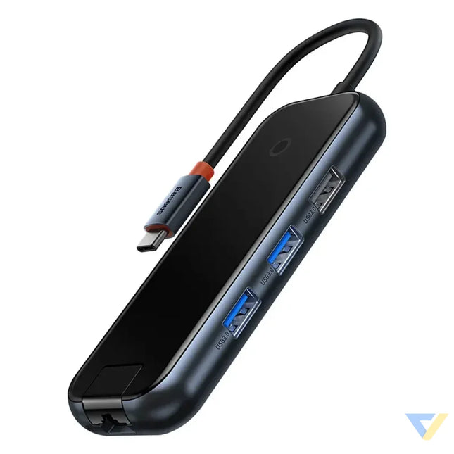 Hub 5in1 Baseus AcmeJoy series USB C to 2xUSB 3.0 + USB 2.0 + USB C PD + RJ45 (dark grey) Hubs