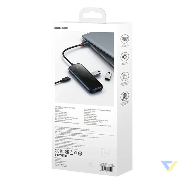 Hub 5in1 Baseus AcmeJoy series USB C to 2xUSB 3.0 + USB 2.0 + USB C PD + RJ45 (dark grey) Hubs