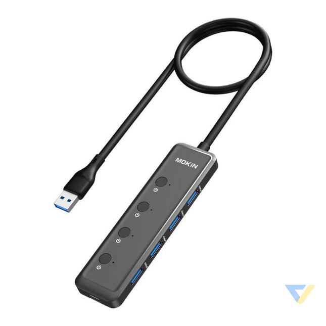 HUB 5in1 MOKiN USB A3.0 to 4xUSB A + 1xUSB C DC (black) Hubs