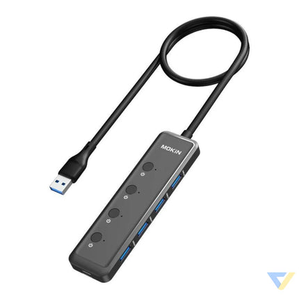 HUB 5in1 MOKiN USB A3.0 to 4xUSB A + 1xUSB C DC (black) Hubs