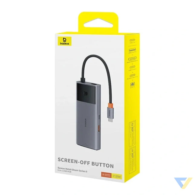 Hub 6in1 Baseus Metal Gleam 2 Series USB C to 2xUSB 3.0 + USB C + HDMI + USB C PD + Ethernet RJ45 Hubs