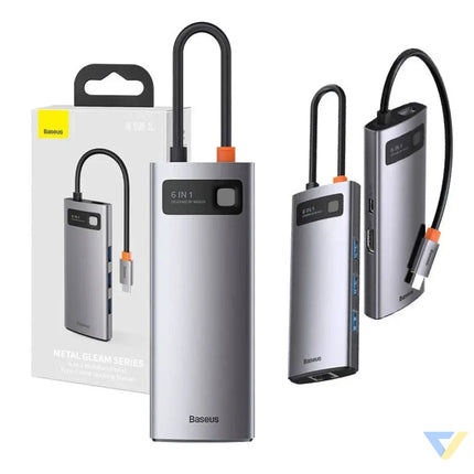 Hub 6in1 Baseus Metal Gleam Series USB C to 3x USB 3.0 + HDMI + USB C PD + Ethernet RJ45 Hubs