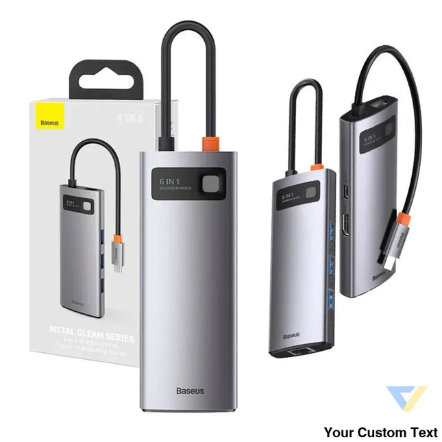 Hub 6in1 Baseus Metal Gleam Series USB C to 3x USB 3.0 + HDMI + USB C PD + Ethernet RJ45 Hubs