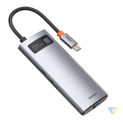 Hub 6in1 Baseus Metal Gleam Series USB C to 3x USB 3.0 + HDMI + USB C PD + Ethernet RJ45 Hubs