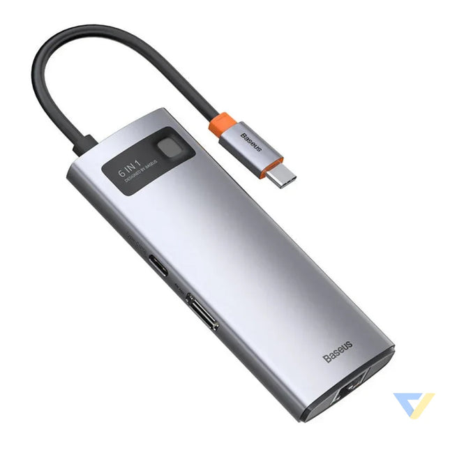 Hub 6in1 Baseus Metal Gleam Series USB C to 3x USB 3.0 + HDMI + USB C PD + Ethernet RJ45 Hubs