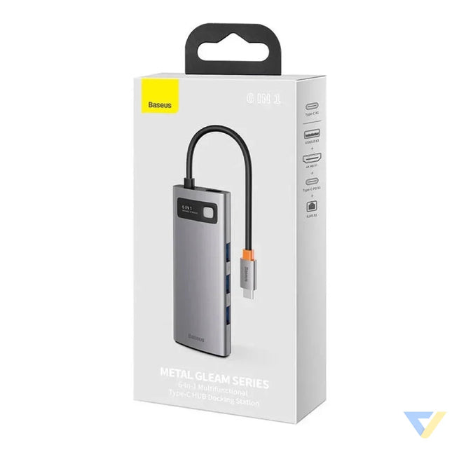 Hub 6in1 Baseus Metal Gleam Series USB C to 3x USB 3.0 + HDMI + USB C PD + Ethernet RJ45 Hubs