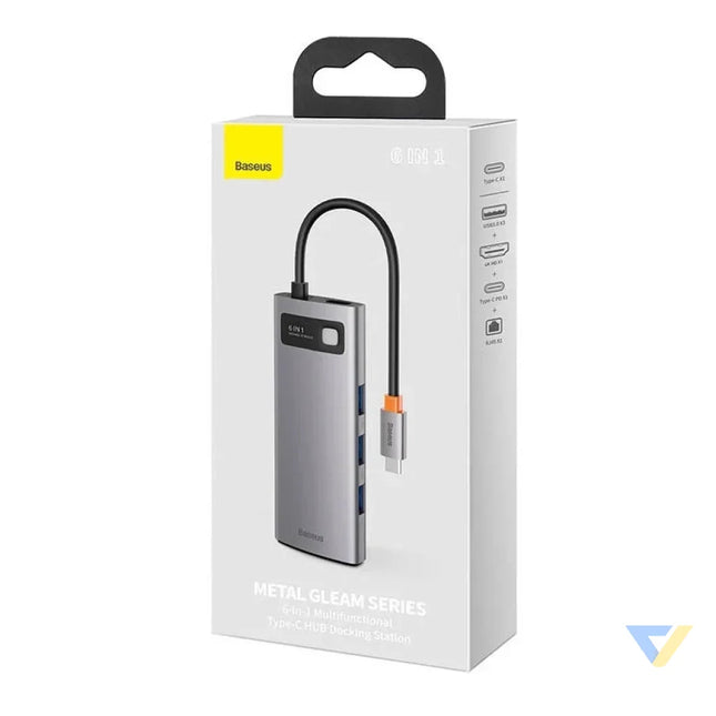 Hub 6in1 Baseus Metal Gleam Series USB C to 3x USB 3.0 + HDMI + USB C PD + Ethernet RJ45 Hubs