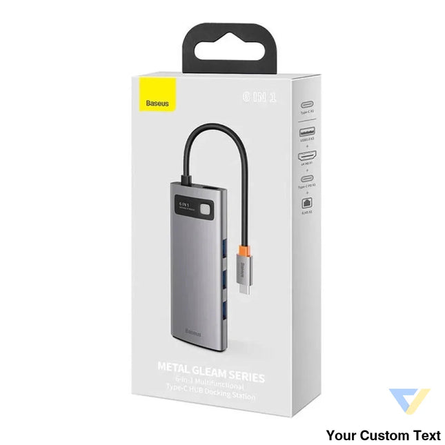 Hub 6in1 Baseus Metal Gleam Series USB C to 3x USB 3.0 + HDMI + USB C PD + Ethernet RJ45 Hubs