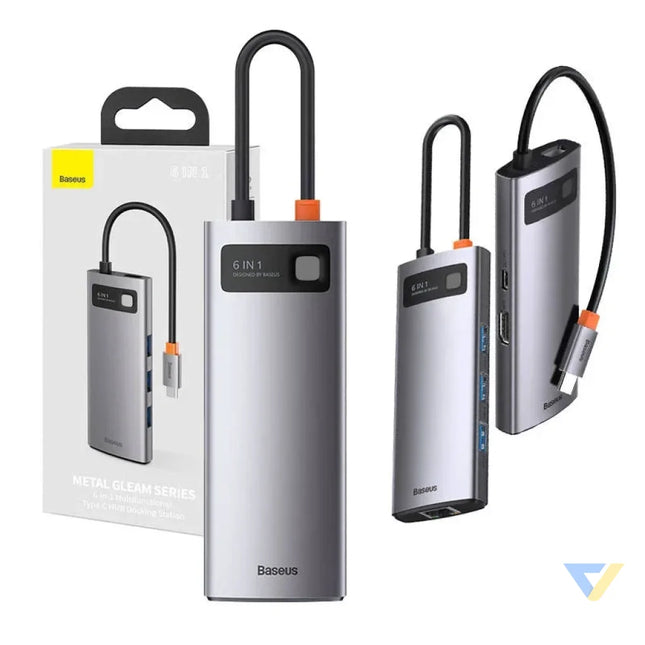 Hub 6in1 Baseus Metal Gleam Series USB C to 3x USB 3.0 + HDMI + USB C PD + Ethernet RJ45 Hubs