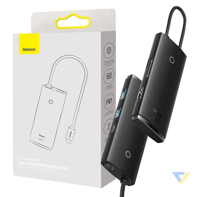 Hub 6w1 Baseus Lite Series USB C to 2x USB 3.0 + USB C PD + HDMI + SD/TF (black) Hubs