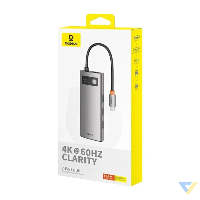 Hub 7in1 Baseus Gleam USB C to 1x HDMI4K 60Hz + 3x USB3.0 + 1x PD + 1x SD/TF (grey) Hubs