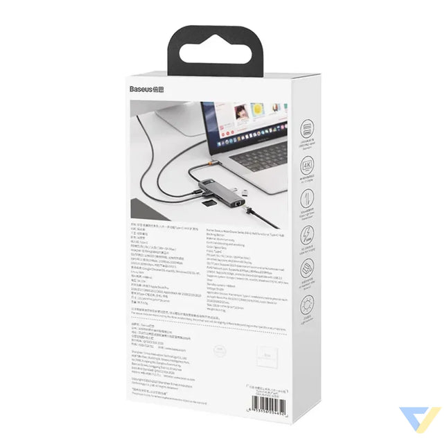 Hub 8in1 Baseus Metal Gleam Series USB C to 3x USB 3.0 + HDMI + USB C PD + Ethernet RJ45 + microSD/SD Hubs
