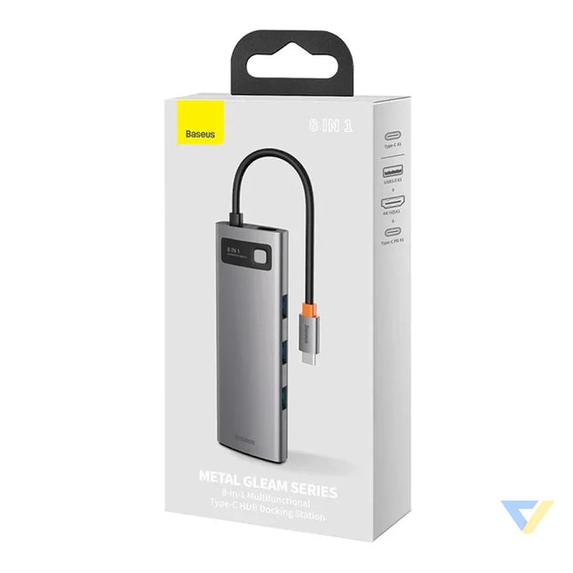 Hub 8in1 Baseus Metal Gleam Series USB C to 3x USB 3.0 + HDMI + USB C PD + Ethernet RJ45 + microSD/SD Hubs