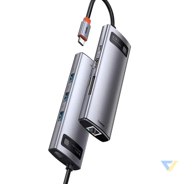 Hub 8in1 Baseus Metal Gleam Series USB C to 3x USB 3.0 + HDMI + USB C PD + Ethernet RJ45 + microSD/SD Hubs