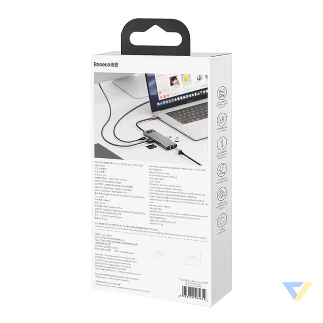 Hub 8in1 Baseus Metal Gleam Series USB C to 3x USB 3.0 + HDMI + USB C PD + Ethernet RJ45 + microSD/SD Hubs