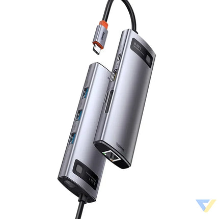Hub 8in1 Baseus Metal Gleam Series USB C to 3x USB 3.0 + HDMI + USB C PD + Ethernet RJ45 + microSD/SD Hubs