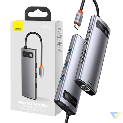 Hub 8in1 Baseus Metal Gleam Series USB C to 3x USB 3.0 + HDMI + USB C PD + Ethernet RJ45 + microSD/SD Hubs