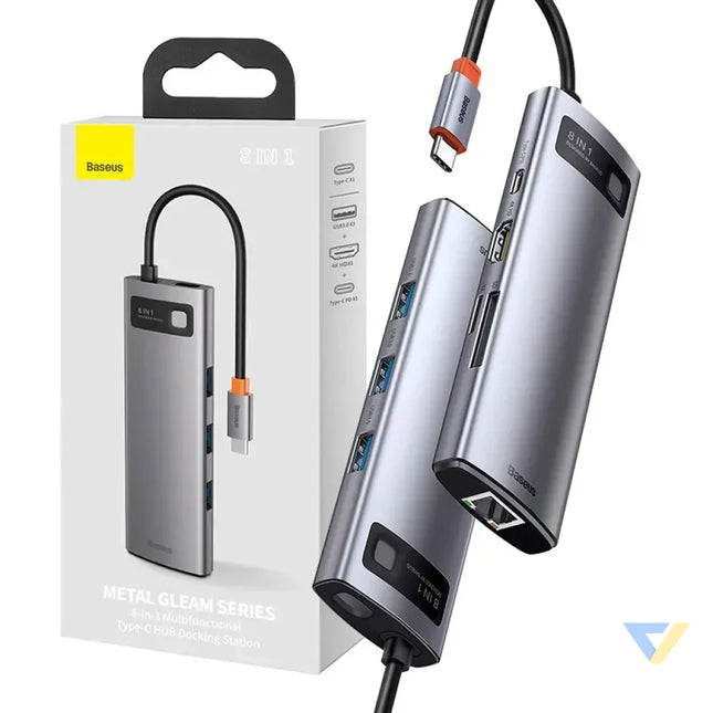 Hub 8in1 Baseus Metal Gleam Series USB C to 3x USB 3.0 + HDMI + USB C PD + Ethernet RJ45 + microSD/SD Hubs