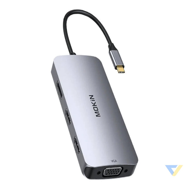 HUB 8in1 MOKiN USB C VGA + 2xHDMI (silver) Hubs