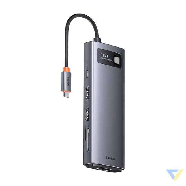 Hub 9in1 Baseus Metal Gleam Series USB C to 2x USB 3.0 + 2x HDMI + USB 2.0 + USB C PD + Ethernet RJ45 + microSD/SD Hubs