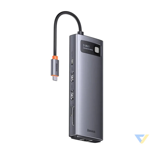 Hub 9in1 Baseus Metal Gleam Series USB C to 2x USB 3.0 + 2x HDMI + USB 2.0 + USB C PD + Ethernet RJ45 + microSD/SD Hubs