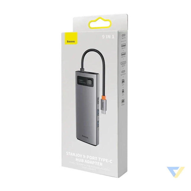 Hub 9in1 Baseus Metal Gleam Series USB C to 2x USB 3.0 + 2x HDMI + USB 2.0 + USB C PD + Ethernet RJ45 + microSD/SD Hubs
