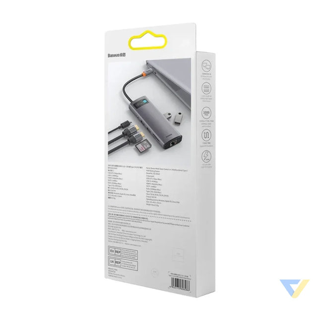 Hub 9in1 Baseus Metal Gleam Series USB C to 2x USB 3.0 + 2x HDMI + USB 2.0 + USB C PD + Ethernet RJ45 + microSD/SD Hubs