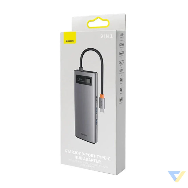 Hub 9in1 Baseus Metal Gleam Series USB C to 2x USB 3.0 + 2x HDMI + USB 2.0 + USB C PD + Ethernet RJ45 + microSD/SD Hubs
