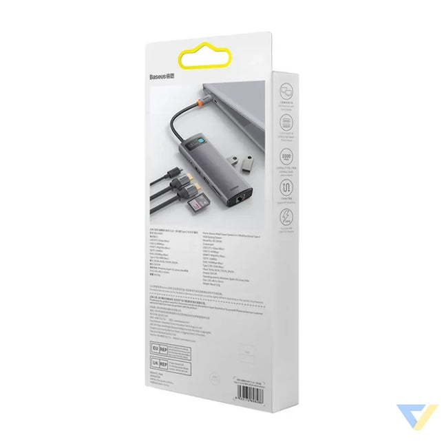 Hub 9in1 Baseus Metal Gleam Series USB C to 2x USB 3.0 + 2x HDMI + USB 2.0 + USB C PD + Ethernet RJ45 + microSD/SD Hubs