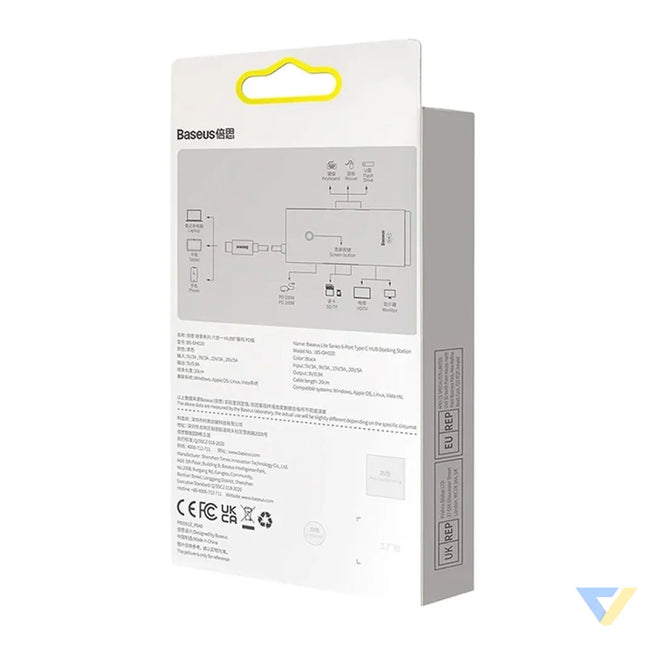 Hub Baseus OS Lite 6 Port (Type C to HDMI + USB3.0*2 + PD + SD/TF) (black Hubs