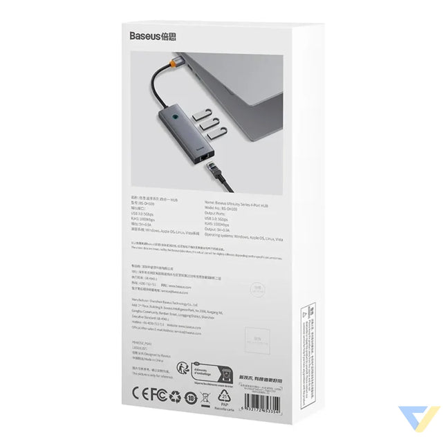 Hub Baseus UltraJoy Series Lite 4 Port (USB to USB 3.0*3 + RJ45*1 + USB C 5V) (gray) Hubs