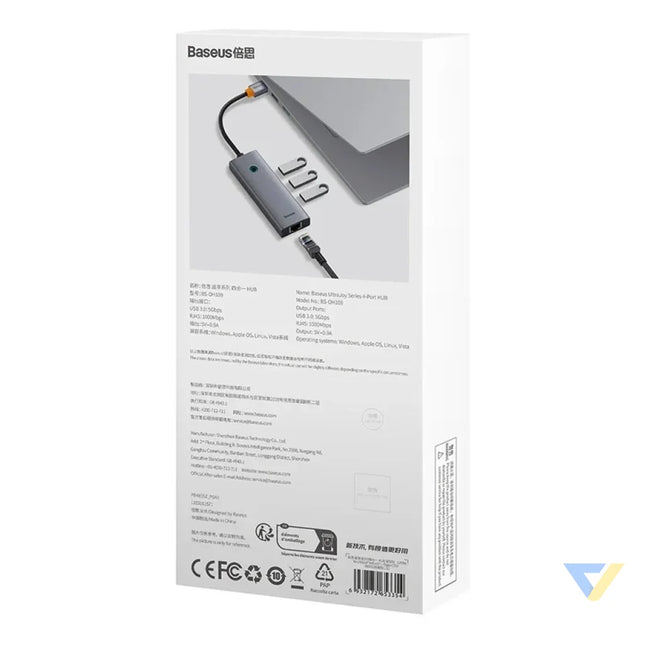 Hub Baseus UltraJoy Series Lite 4 Port (USB to USB 3.0*3 + RJ45*1 + USB C 5V) (gray) Hubs