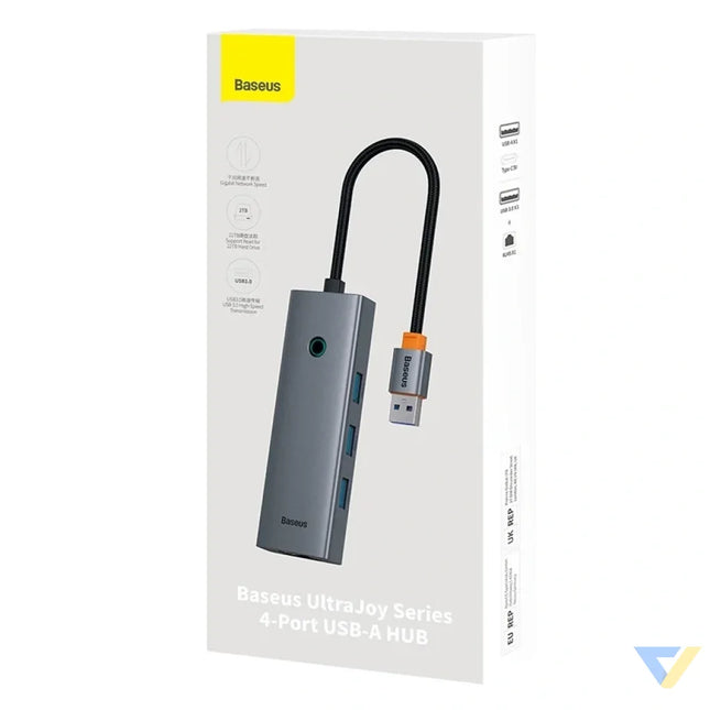 Hub Baseus UltraJoy Series Lite 4 Port (USB to USB 3.0*3 + RJ45*1 + USB C 5V) (gray) Hubs