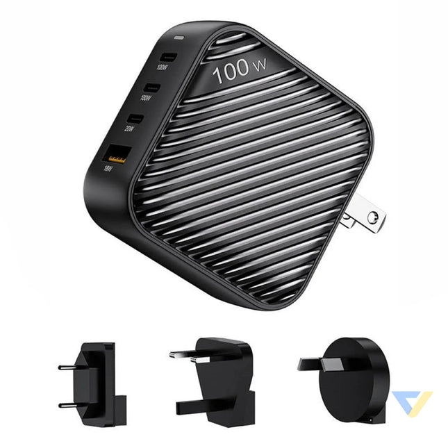 INVZI GanHub 3x USB C + USB wall charger 100W EU/UK/AU/US (black) mains chargers