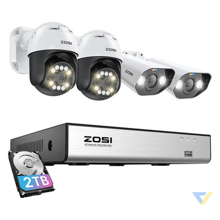 IP Camera ZOSI 2 pcs C296 WiFi 5MP & 2 pcs C182 WiFi 8MP + NVR 8ch + 2TB HDD IP cameras