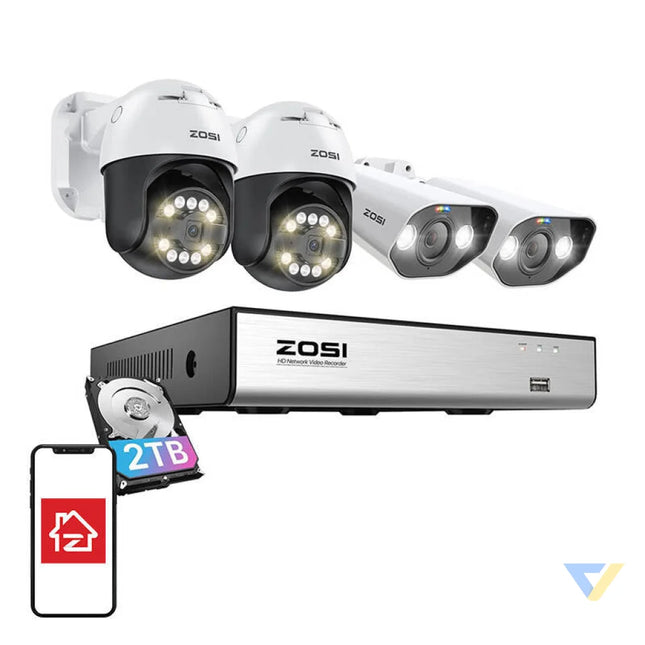 IP Camera ZOSI 2 pcs C296 WiFi 5MP & 2 pcs C182 WiFi 8MP + NVR 8ch + 2TB HDD IP cameras