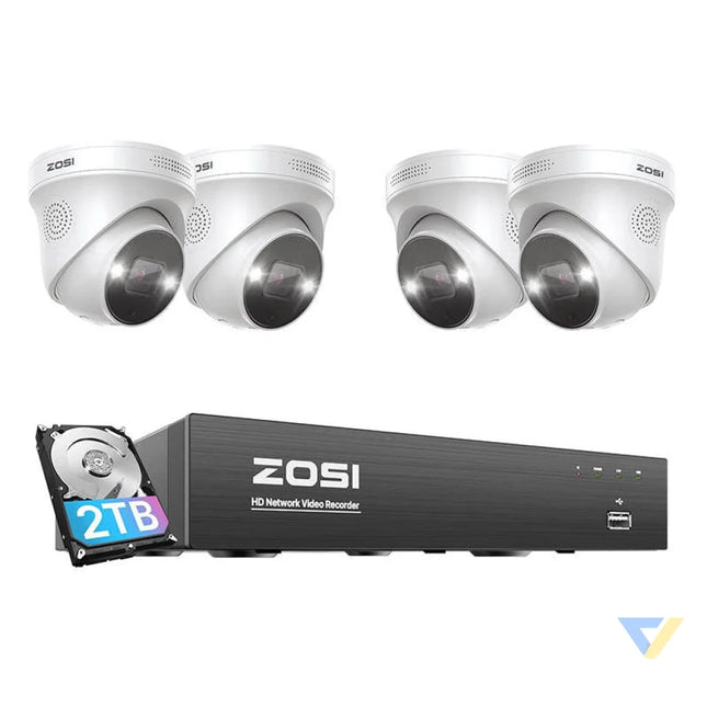 IP Camera ZOSI C225 4 pcs WiFi 5MP + NVR 8ch + 2TB HDD IP cameras