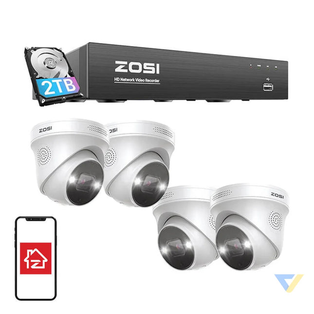 IP Camera ZOSI C225 4 pcs WiFi 5MP + NVR 8ch + 2TB HDD IP cameras