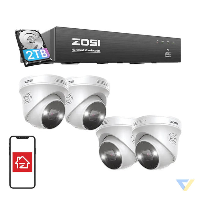 IP Camera ZOSI C225 4 pcs WiFi 5MP + NVR 8ch + 2TB HDD IP cameras