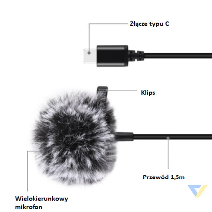 Jack Puluz tie microphone with clip PU425 1.5m USB C Lavalier