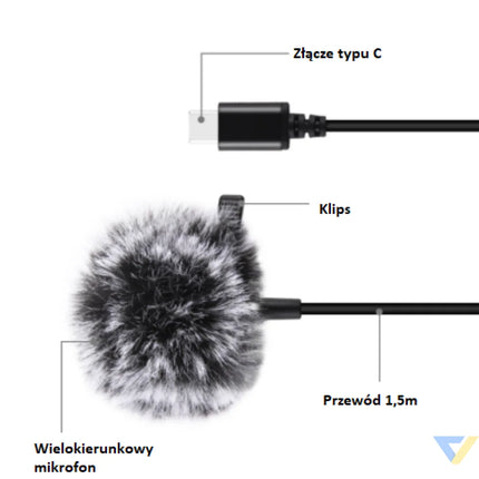 Jack Puluz tie microphone with clip PU425 1.5m USB C Lavalier