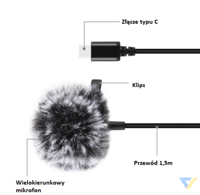 Jack Puluz tie microphone with clip PU425 1.5m USB C Lavalier