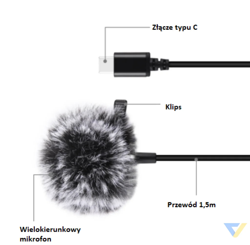 Jack Puluz tie microphone with clip PU425 1.5m USB C Lavalier