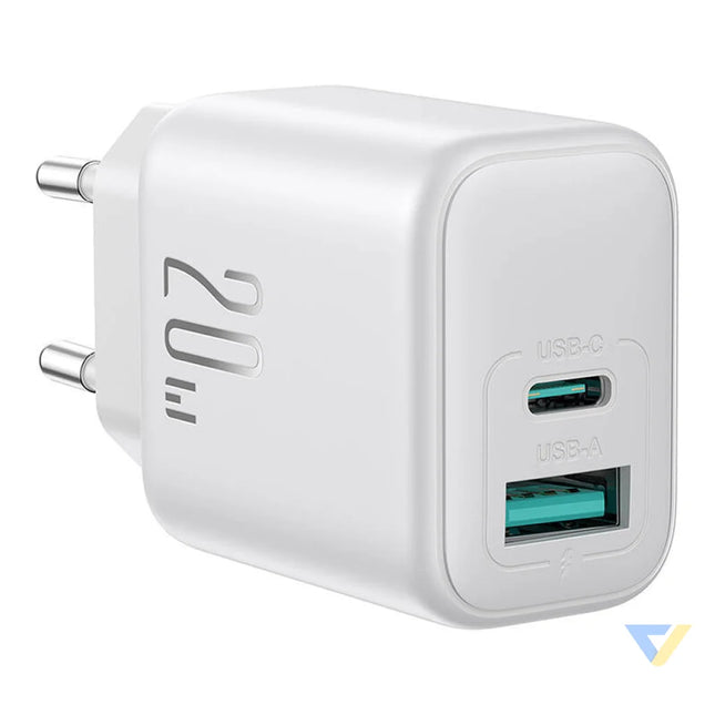 Joyroom JR TCF21 Dual Port (A + C) Power Charger (white) mains chargers