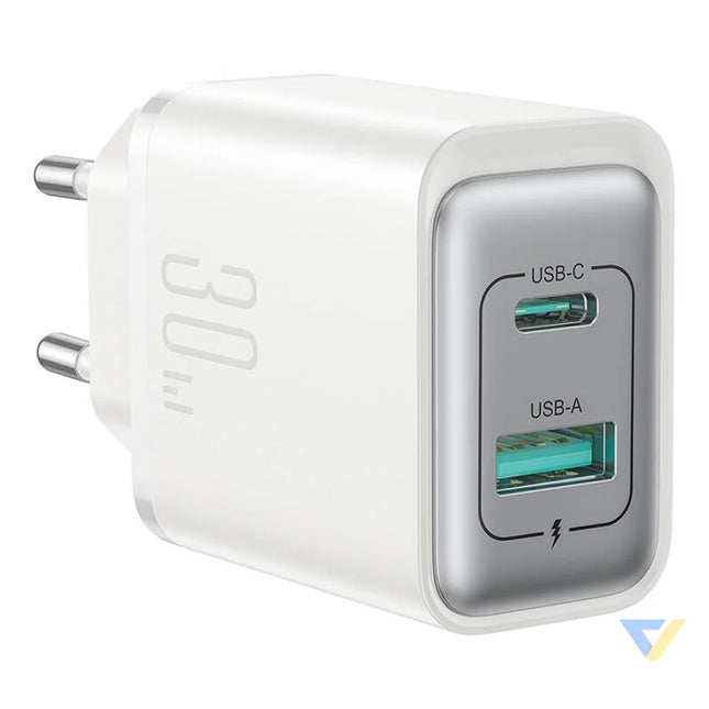 Joyroom TCF15 Dual Port (A + C) 30W Power Charger (white) mains chargers