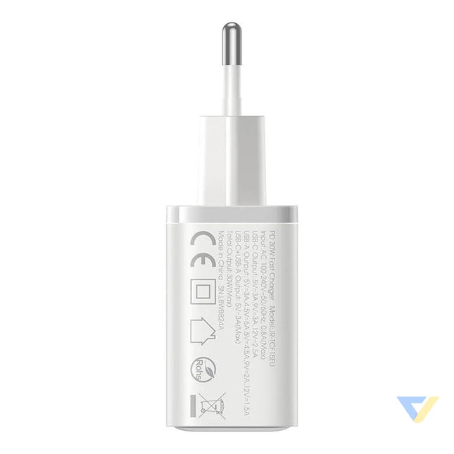 Joyroom TCF15 Dual Port (A + C) 30W Power Charger (white) mains chargers
