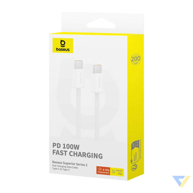 Kabel szybkiego ładowania USB C do USB C Baseus Superior 2 100W 2m (biały) USB C to USB C