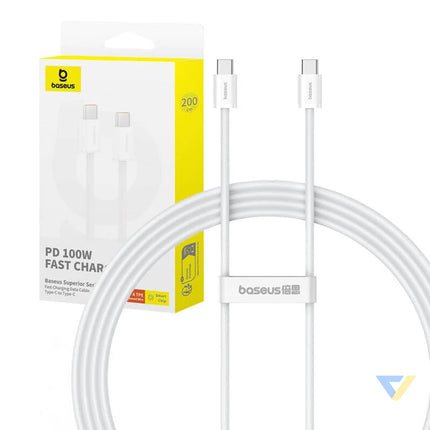 Kabel szybkiego ładowania USB C do USB C Baseus Superior 2 100W 2m (biały) USB C to USB C