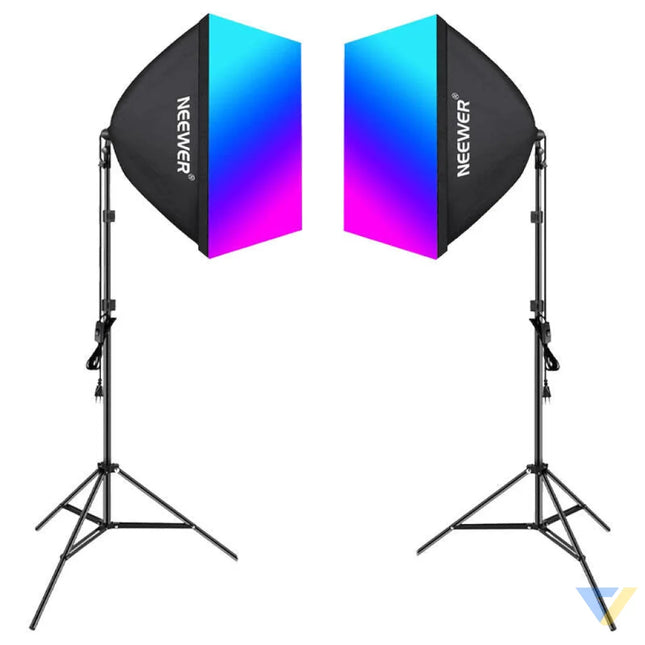 Kit Neewer NK800 two softboxes + bulbs RGB 24W 2700 6500K + tripods + barndoors Lamps